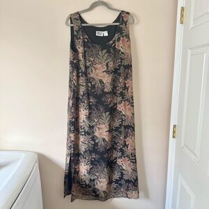 Vintage 90s Chicos Dark Floral 100% Silk Dress XL
